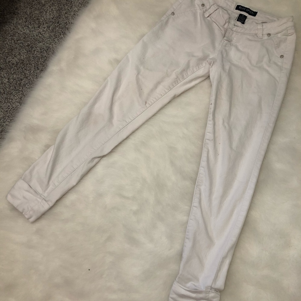 Low rise white cuffed jeans